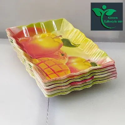 Picture of 6 Pcs Set Melamine Tray medium size length 7 wide 5 inches for kitchen and dining multi-design print.
