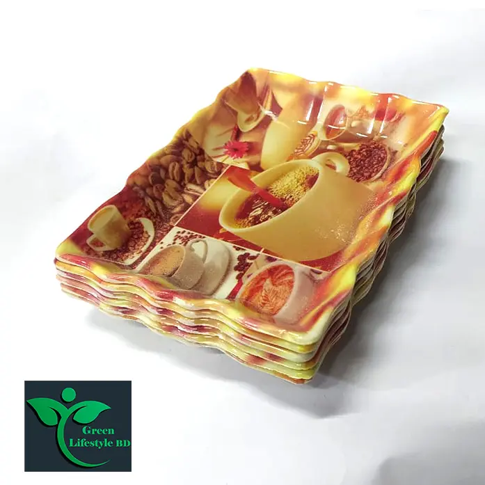 Picture of 6 Pcs Set Melamine Tray medium size length 7 wide 5 inches for kitchen and dining multi-design print.