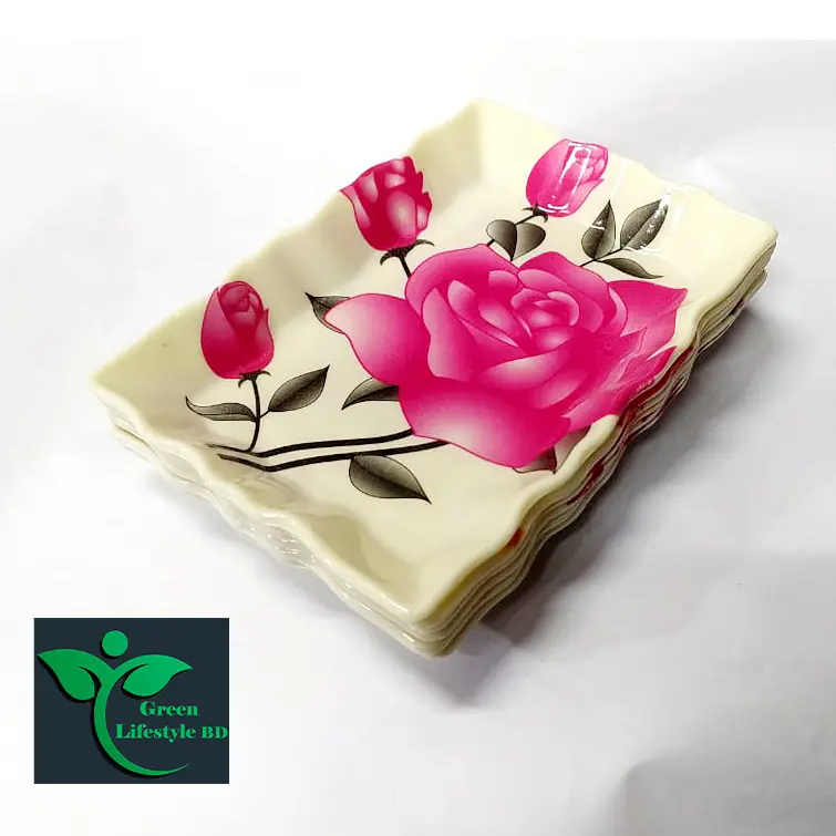 Picture of 6 Pcs Set Melamine Tray medium size length 7 wide 5 inches for kitchen and dining multi-design print.