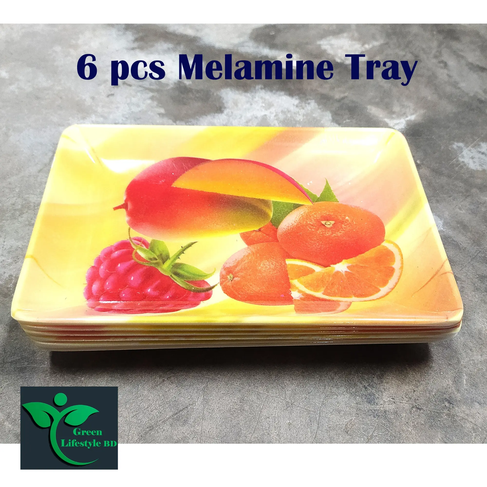 Picture of 6 Pcs Set Melamine Tray medium size length 7 wide 5 inches for kitchen and dining multi-design print.