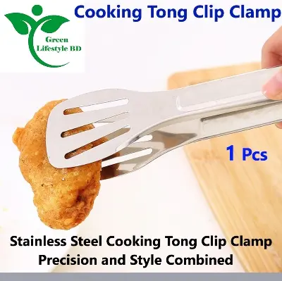 Picture of Stainless Steel 1 pcs Food Clip Non-slip Handle Frying Steak Tongs Barbecue Bread Clamps Kitchen Cooking Accessories - Silver