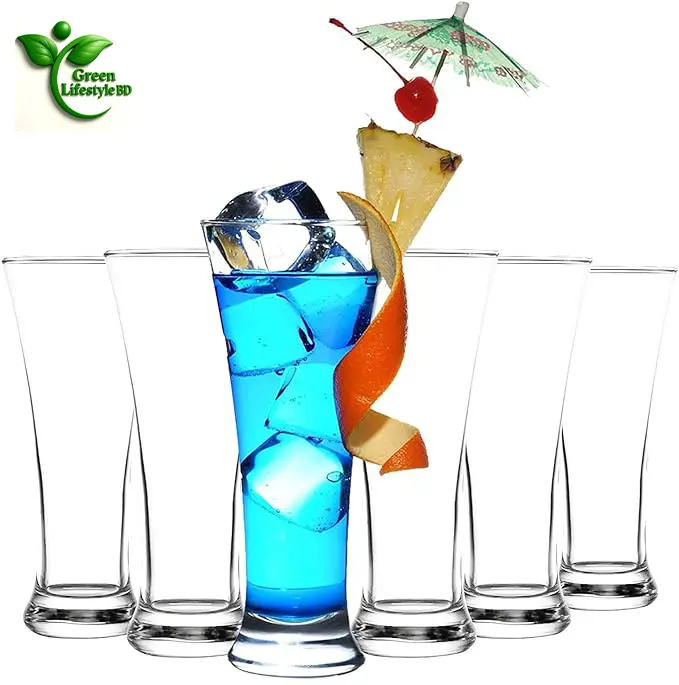 Picture of Premium Water and Juice Glasses Set of 6/2, Transparent 300ml Drinking Water Glass, Pilsner Stylish and Crystal Highball Glasses for Water, Juice, Milk, Lassi, and Cocktails