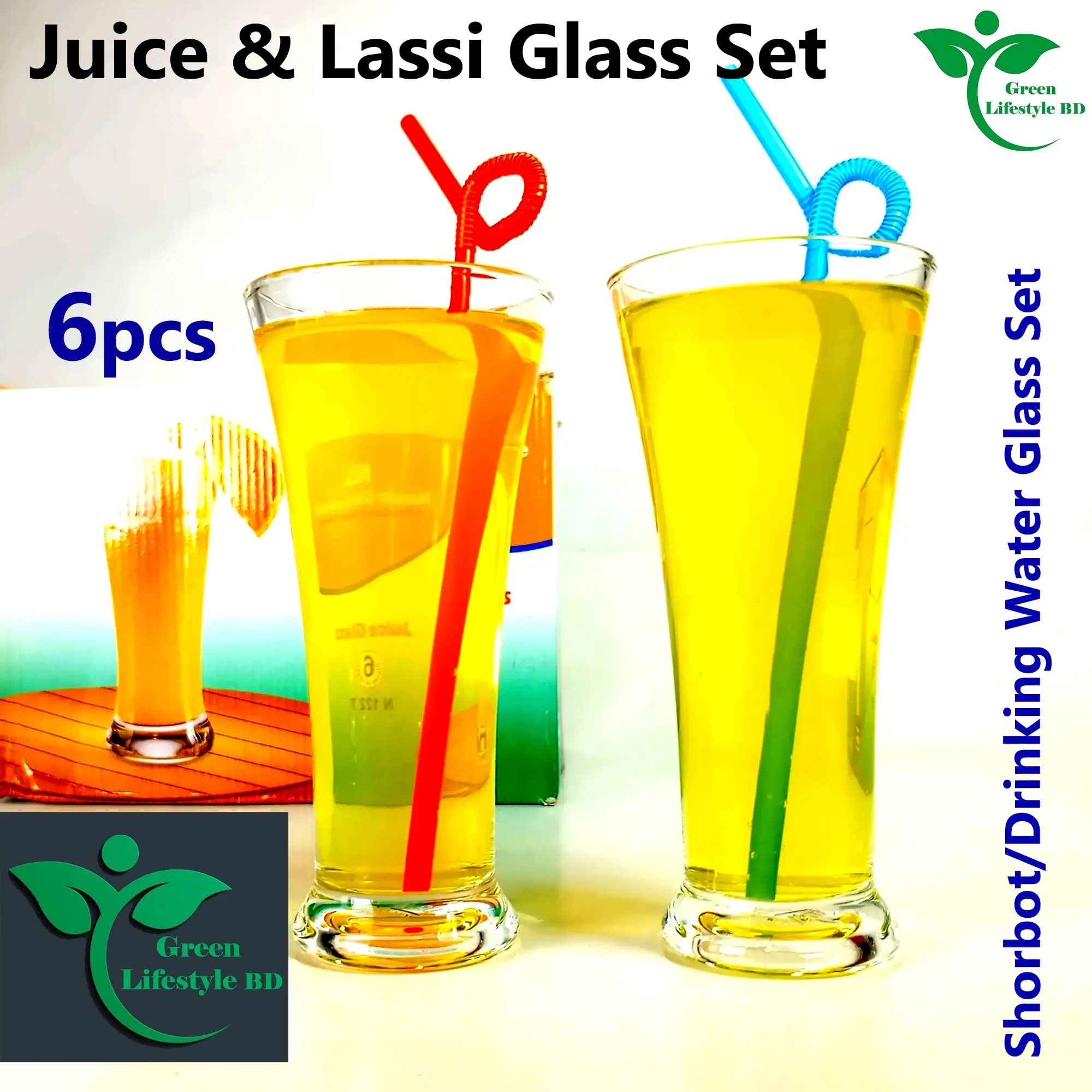 Picture of Premium Water and Juice Glasses Set of 6/2, Transparent 300ml Drinking Water Glass, Pilsner Stylish and Crystal Highball Glasses for Water, Juice, Milk, Lassi, and Cocktails