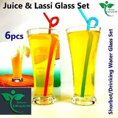 Picture of Premium Water and Juice Glasses Set of 6/2, Transparent 300ml Drinking Water Glass, Pilsner Stylish and Crystal Highball Glasses for Water, Juice, Milk, Lassi, and Cocktails