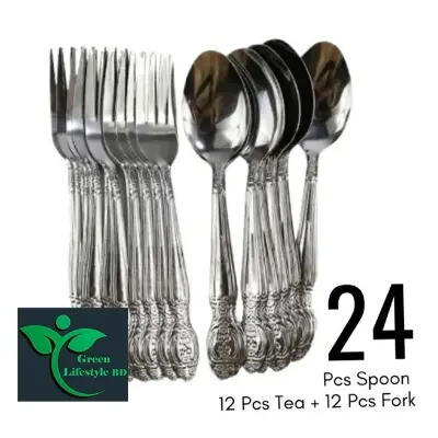 Picture of Stainless steel spoon 6 inches 24 pieces Set (12 piece Tea Spoon and 12 piece frock Spoon) for kitchen and dining. - Silver