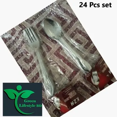 Picture of Stainless steel spoon 6 inches 24 pieces Set (12 piece Tea Spoon and 12 piece frock Spoon) for kitchen and dining. - Silver