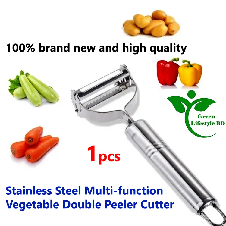 Picture of Stainless Steel Multi-function Vegetable Peeler and Julienne Cutter 1 piece - a 2-in-1 tool for peeling and grating potatoes, carrots, and other vegetables. - Silver