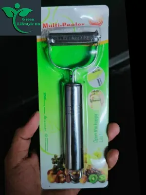 Picture of Stainless Steel Multi-function Vegetable Peeler and Julienne Cutter 1 piece - a 2-in-1 tool for peeling and grating potatoes, carrots, and other vegetables. - Silver