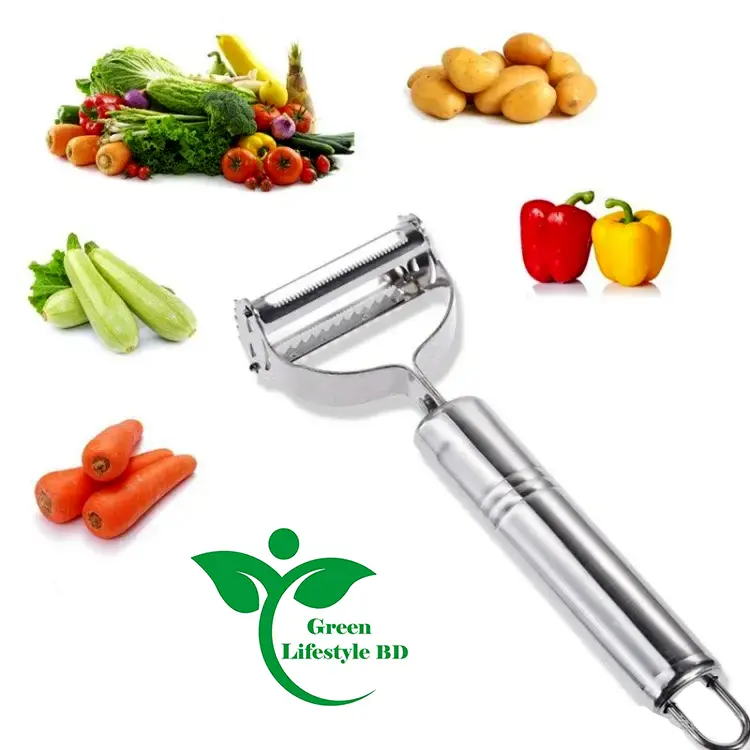 Picture of Stainless Steel Multi-function Vegetable Peeler and Julienne Cutter 1 piece - a 2-in-1 tool for peeling and grating potatoes, carrots, and other vegetables. - Silver