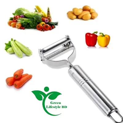 Picture of Stainless Steel Multi-function Vegetable Peeler and Julienne Cutter 1 piece - a 2-in-1 tool for peeling and grating potatoes, carrots, and other vegetables. - Silver