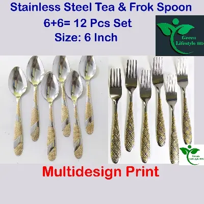 Picture of 12-piece set Stainless steel Spoon Size 6 Inch (6 pieces tea and 6 pieces cutlery) For Home and Office. - Silver