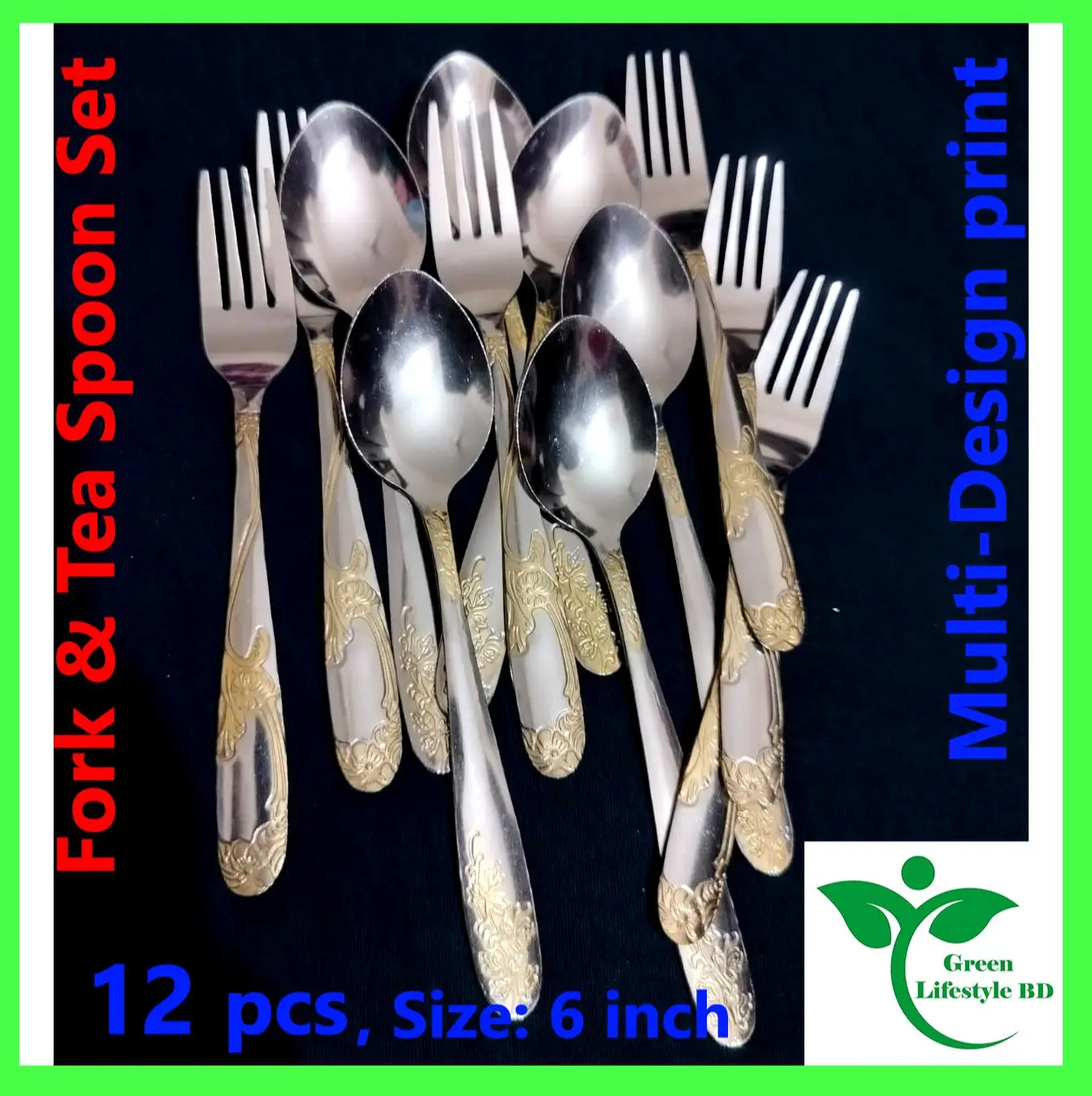 Picture of 12-piece set Stainless steel Spoon Size 6 Inch (6 pieces tea and 6 pieces cutlery) For Home and Office. - Silver