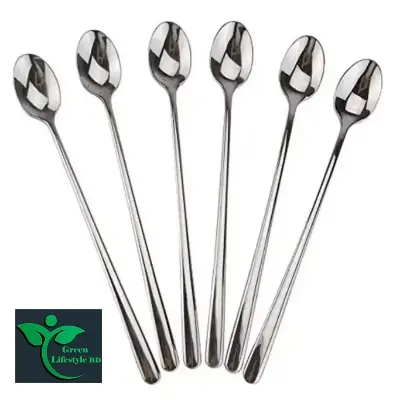 Picture of Long handle stainless steel spoon 6 Pieces set Size 7.5 inches for home and office use - Silver