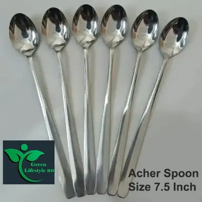 Picture of Long handle stainless steel spoon 6 Pieces set Size 7.5 inches for home and office use - Silver