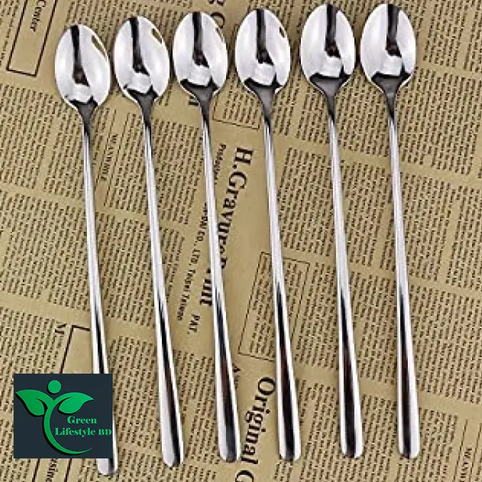 Picture of Long handle stainless steel spoon 6 Pieces set Size 7.5 inches for home and office use - Silver