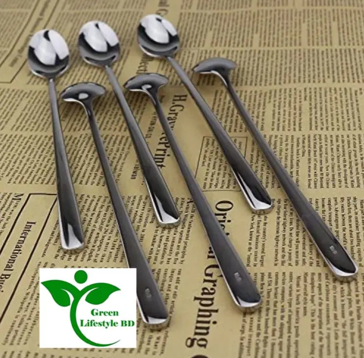 Picture of Long handle stainless steel spoon 6 Pieces set Size 7.5 inches for home and office use - Silver