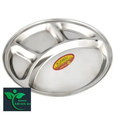 Picture of Stainless Steel 1 Pcs Round Dining Plate Size12 Inch With 4 Compartments - For Lunch And Dinner - Silver