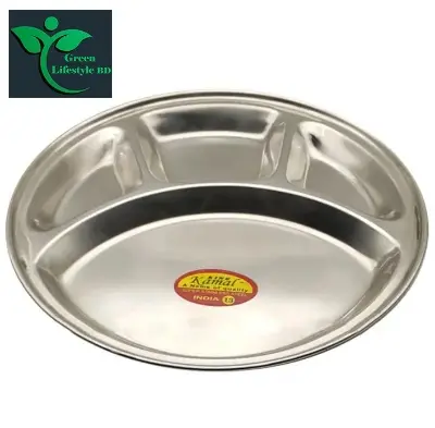 Picture of Stainless Steel 1 Pcs Round Dining Plate Size12 Inch With 4 Compartments - For Lunch And Dinner - Silver
