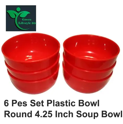 Picture of 6pcs Plastic Round Soup Bowls - 4.25 Inch - Perfect For Serving Soup, Stews, And Other Delicious Meals. - Red