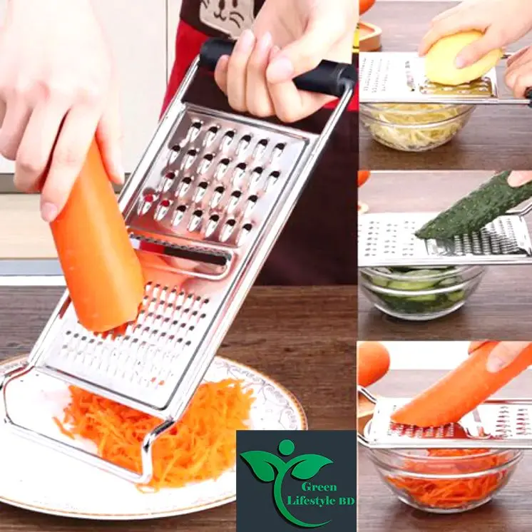 Picture of Premium 3 Way Stainless Steel Flat Grater - 12x4.3 Inch - Kitchen - Razor Sharp Teeth Carrot Potato Peeler Fruit Vegetable Cheese Slicer - High Performance Quality Product - Silver