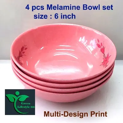 Picture of Melamine bowl 4 pcs set medium size 6-inch pink color for home and office. - Pink