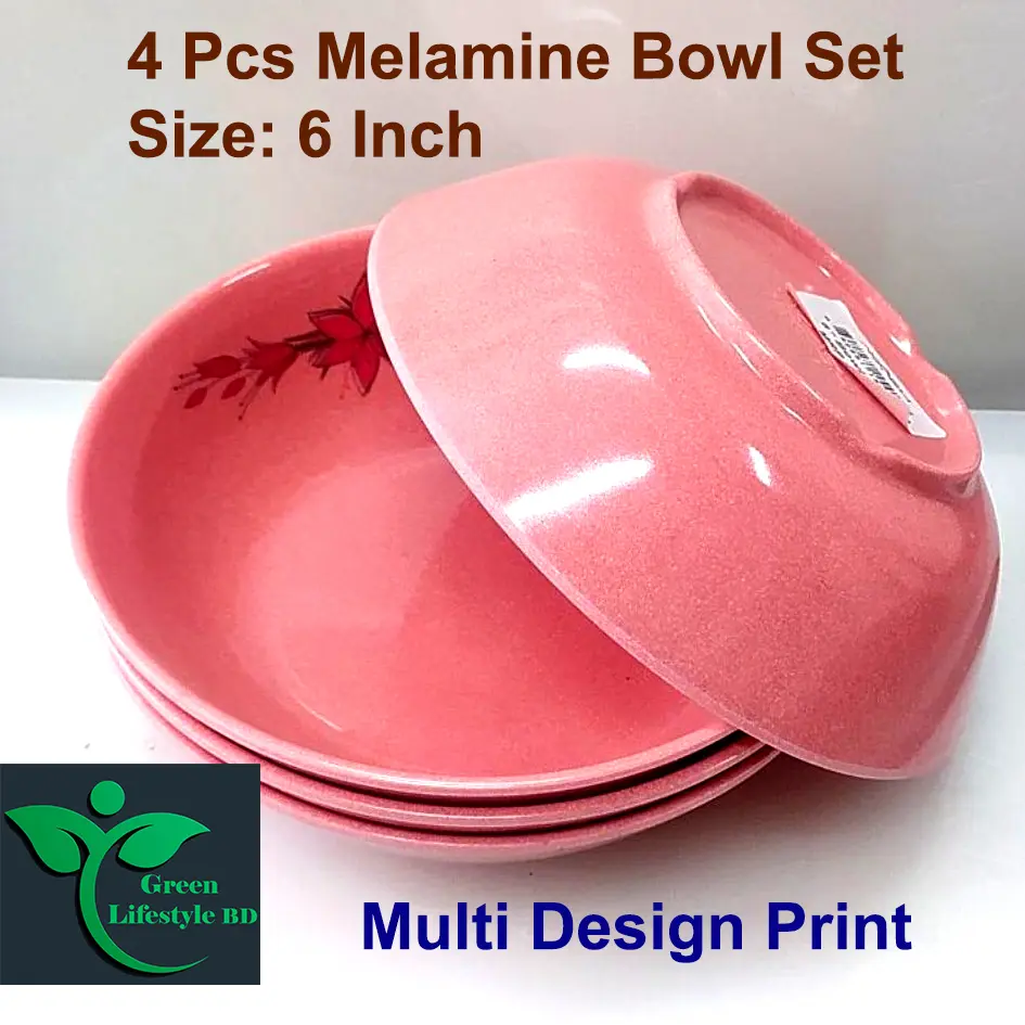 Picture of Melamine bowl 4 pcs set medium size 6-inch pink color for home and office. - Pink