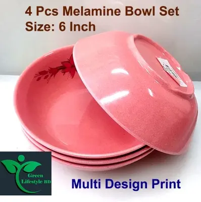 Picture of 4 pcs set melamine bowl medium size 6-inch pink color for home and office. - Pink