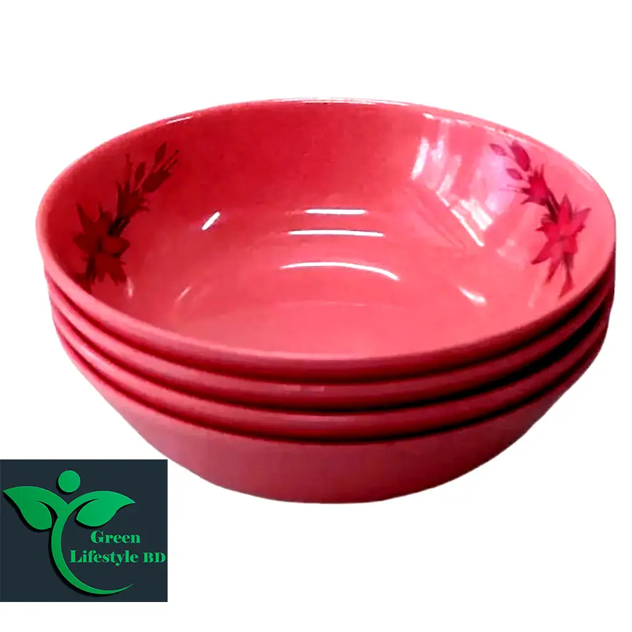 Picture of 4 pcs set melamine bowl medium size 6-inch pink color for home and office. - Pink