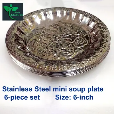 Picture of Stainless steel soup plate 6 pcs set medium size 6 inch for home and office. - Silver