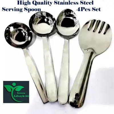 Picture of Stainless Steel high-quality Serving big Spoon 4Pcs Set size 10-inch plus for kitchen and dining - Silver