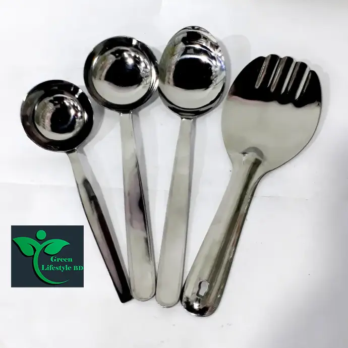 Picture of Stainless Steel high-quality Serving big Spoon 4Pcs Set size 10-inch plus for kitchen and dining - Silver