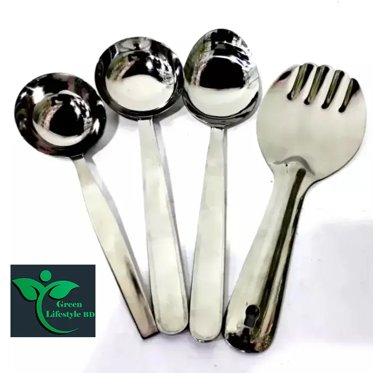 Picture of Stainless Steel high-quality Serving big Spoon 4Pcs Set size 10-inch plus for kitchen and dining - Silver