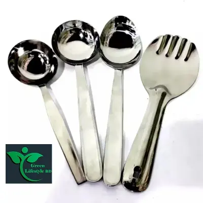 Picture of Stainless Steel high-quality Serving big Spoon 4Pcs Set size 10-inch plus for kitchen and dining - Silver