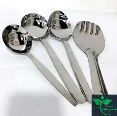 Picture of Stainless Steel high-quality Serving big Spoon 4Pcs Set size 10-inch plus for kitchen and dining - Silver