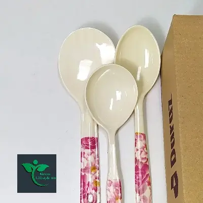 Picture of 3-piece melamine spoon set size 10 inches for kitchen and dining use - White