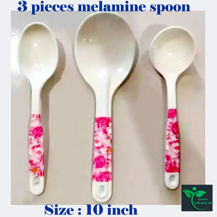 Picture of 3-piece melamine spoon set size 10 inches for kitchen and dining use - White