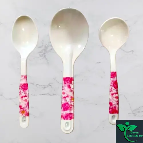 Picture of 3-piece melamine spoon set size 10 inches for kitchen and dining use - White