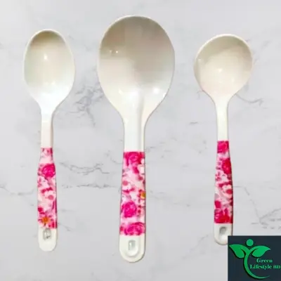 Picture of 3-piece melamine spoon set size 10 inches for kitchen and dining use - White