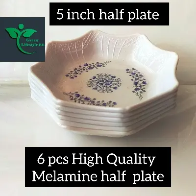Picture of High Quality Melamine Half Plate Five Inch Wide Six Piece Set Multi Design Print For Home and Office - White
