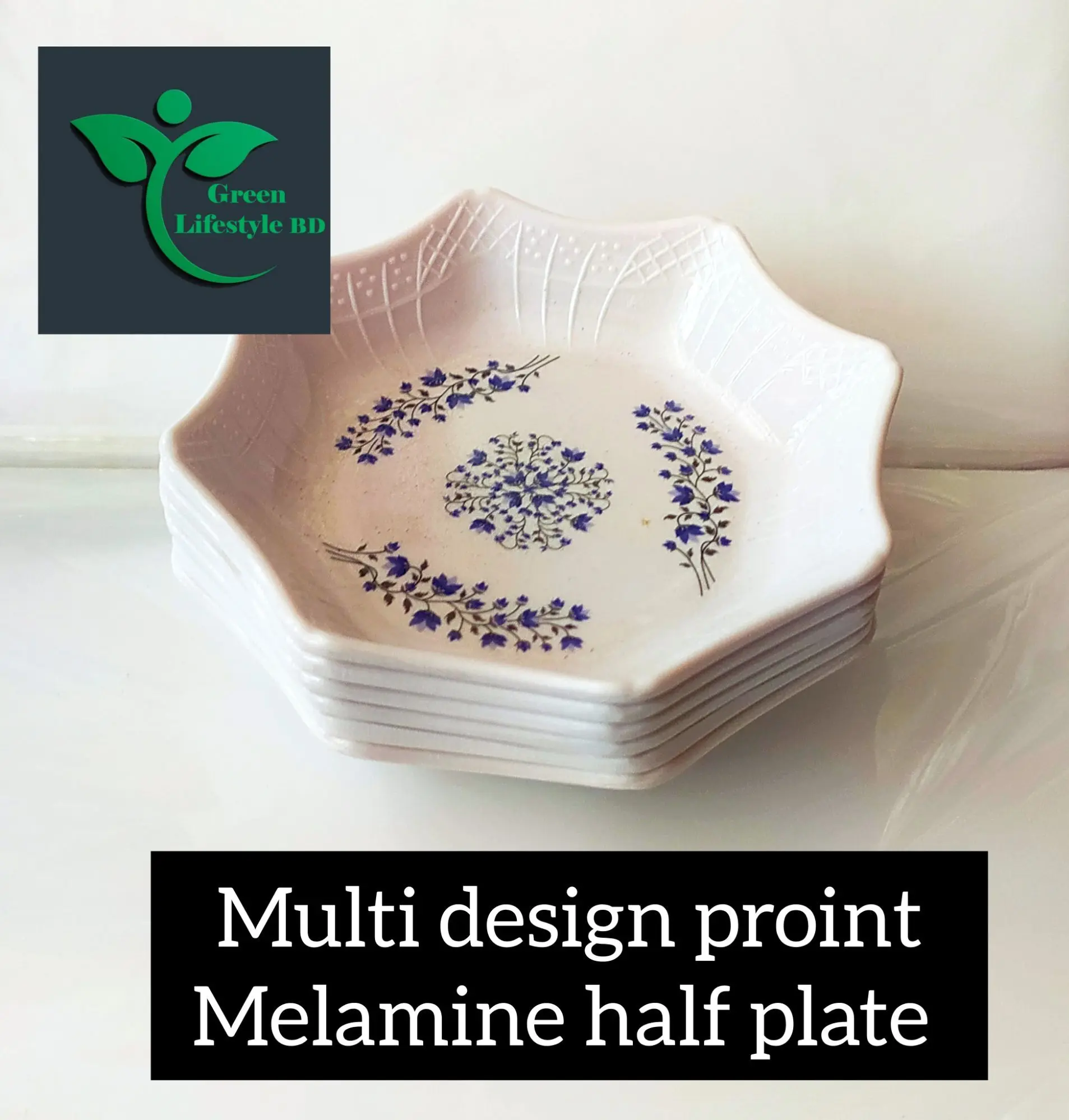 Picture of High Quality Melamine Half Plate Five Inch Wide Six Piece Set Multi Design Print For Home and Office - White