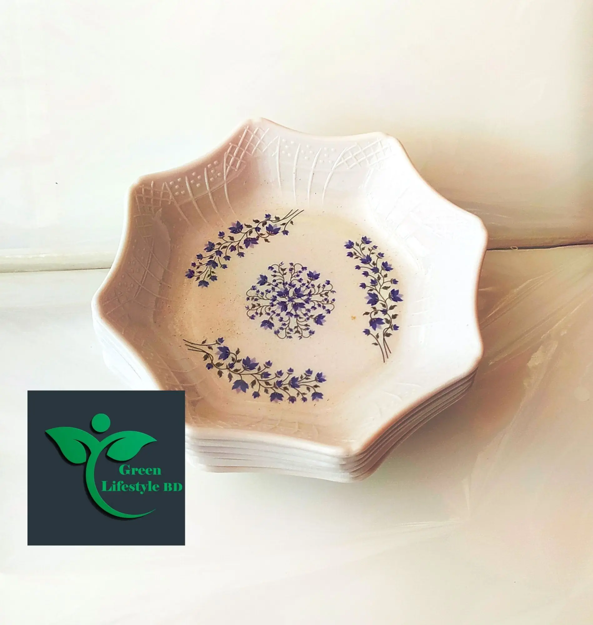 Picture of High Quality Melamine Half Plate Five Inch Wide Six Piece Set Multi Design Print For Home and Office - White