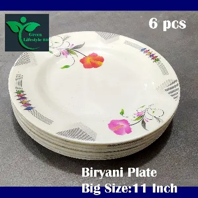 Picture of 6 Pcs Set Big Size 11 inch Dinner Plate Rice Dinner Plate, muiltiColor Print. Microwave oven save,Dishwasher Save,Dining Plate Set. - Cream