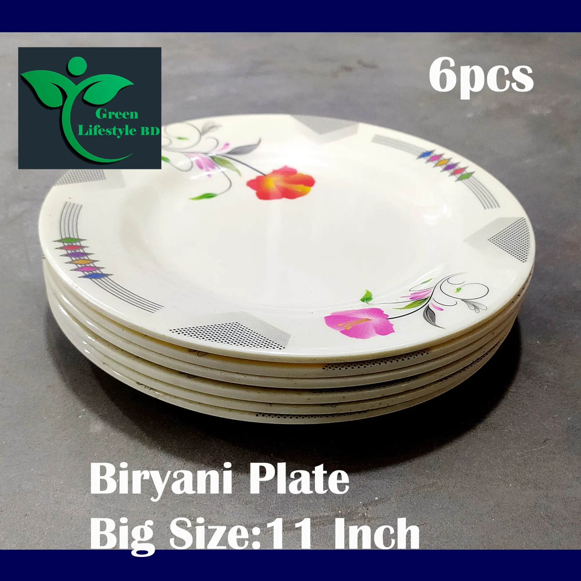 Picture of 6 Pcs Set Big Size 11 inch Dinner Plate Rice Dinner Plate, muiltiColor Print. Microwave oven save,Dishwasher Save,Dining Plate Set. - Cream
