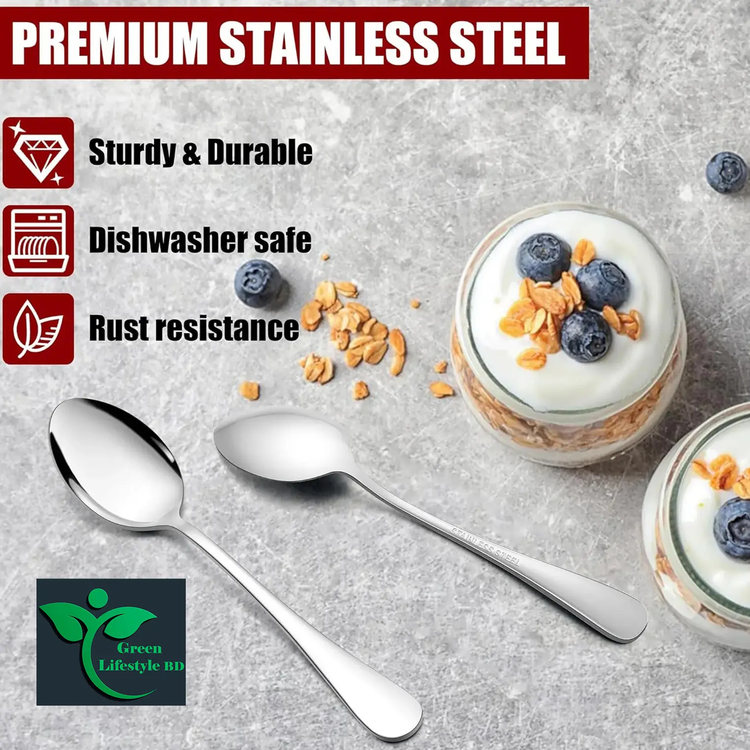 Picture of High Quality Small Stainless Steel Tea Spoon 12 pcs set Classic Flatware Cutlery size 5 inch  for Coffee and Honey for Restaurants and Hotels - Clear