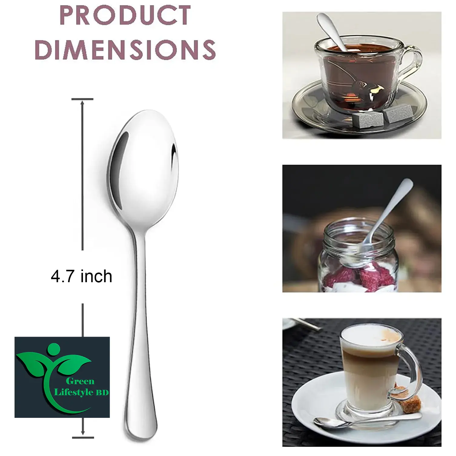 Picture of 6 Pcs Mini Tea Spoon Set 5 Inch Dessert Coffee Spoon Flatware Stainless Steel Spoon Mirror Polished - Silver