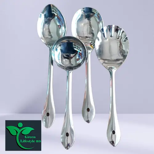 Picture of 4 Pcs Stainless Steel Cooking Utensils Set Kitchen Server Consumption Tools Spatula Spoon - Silver
