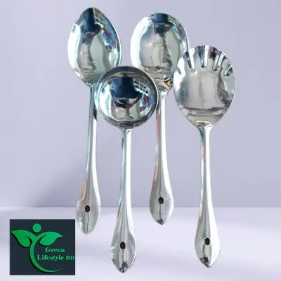 Picture of 4 Pcs Stainless Steel Cooking Utensils Set Kitchen Server Consumption Tools Spatula Spoon - Silver