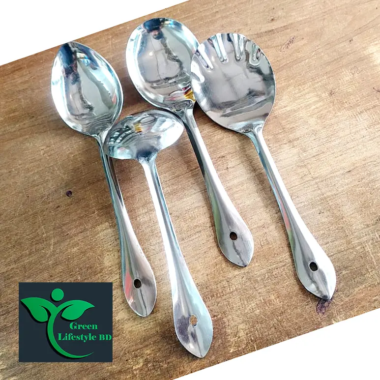 Picture of 4 Pcs Stainless Steel Cooking Utensils Set Kitchen Server Consumption Tools Spatula Spoon - Silver