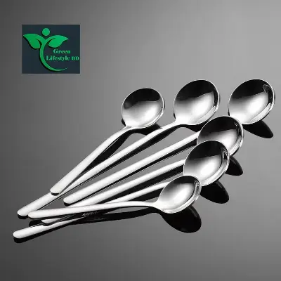 Picture of 6 Pcs Stainless Steel Round Coffee/Acher Stirring Spoon Dessert Mini Round Spoon 8 Inch Long Handle Teaspoon - Silver