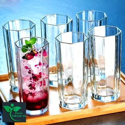 Picture of 6 Pcs Household Water Glass Vintage Fashion Drinking Beverage Water Cup Clear Wholesale Water Glass Mug - Clear